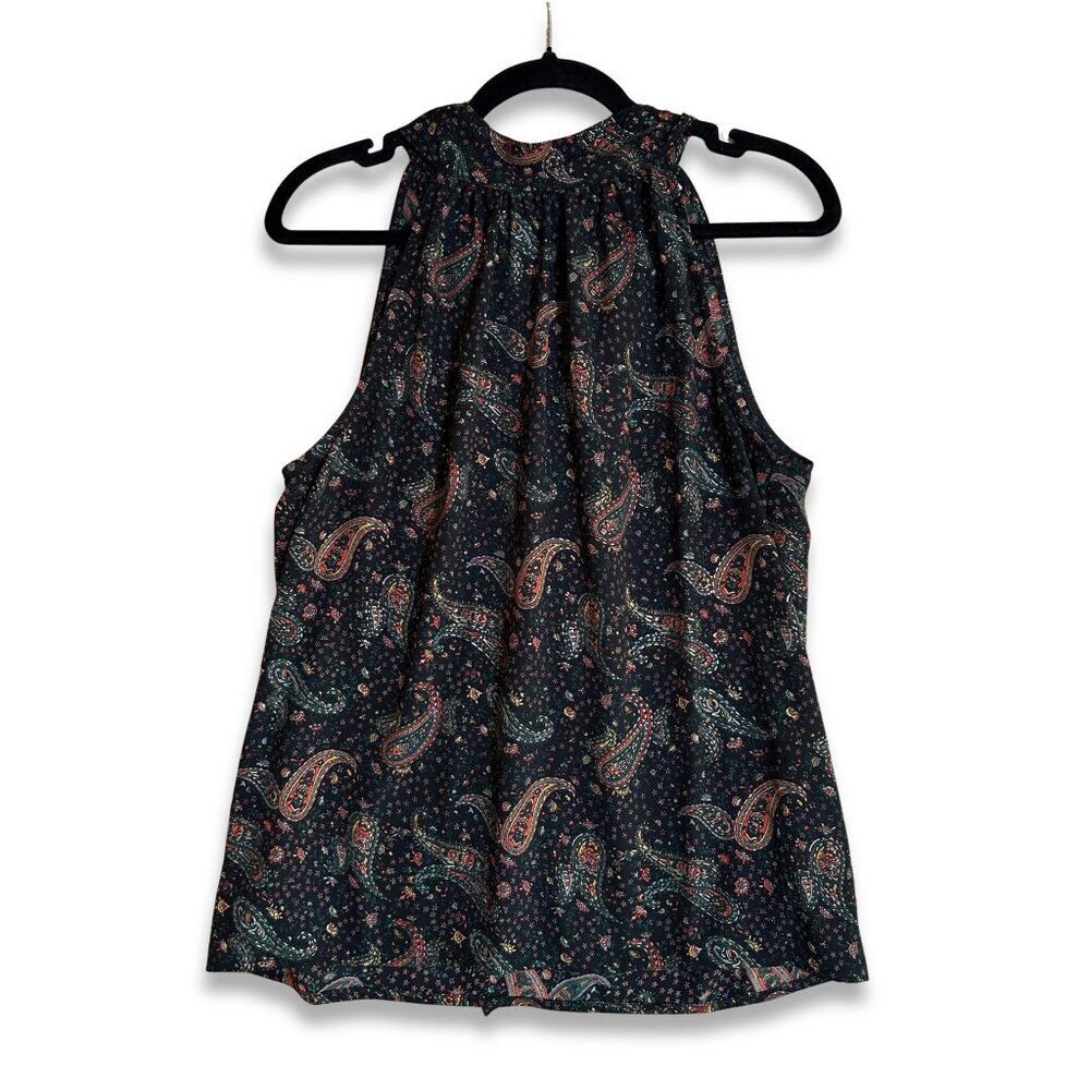 J.Crew Paisley Mock Neck Halter Top Black Red Tie Neck Sleeveless Blouse Sz 0